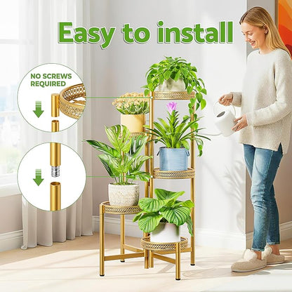 Gold Plant Stand Indoor Outdoor, Corner Metal Flower Pot Stands for Multiple Plants, 5 Tier Heavy Duty Plant Shelf for Patio Garden Balcony Living Room Bedroom - GoldWave