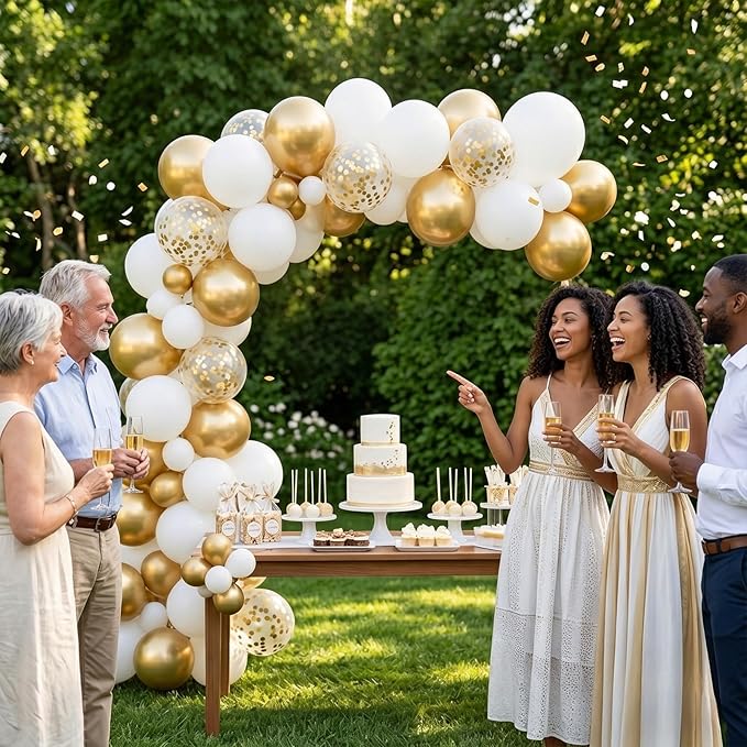 60pcs White and Gold Balloons Kit, 12 Inch Chrome Metallic Gold White Gold Confetti Latex Balloons Set for Class of 2026 Graduation, Baby Bridal Shower Wedding Birthday Party Supplies