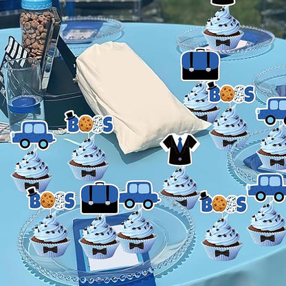 36Pcs Boss Cupcake Toppers for Boys Blue Black Happy Bossday Theme Birthday Party Decorations Car Boss Theme Table Topper for Baby Boy Boss 1st 2nd 3rd Birthday Party Decor Supplies