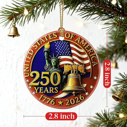 250 Years of America Ornament | Patriotic Christmas Ornament, Christmas Decoration, Hanging Ornaments for Tree | 1776-2026 Liberty Bell Decor, American Independence Day, July 4 Decor | Gift Exchange