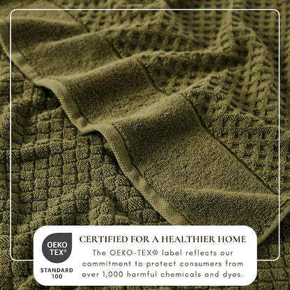 Great Bay Home Bath Towels - 100% Cotton 6 Piece Bath Sheet Set - Diamond Waffle Weave - Absorbent, Durable, Quick-Dry Towels for Bathroom (Olive)