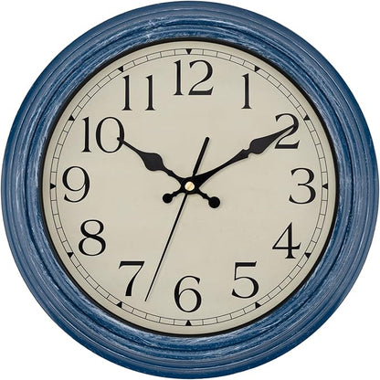 Foxtop 12 Inch Wall Clocks Battery Operated Silent Non-Ticking Classic Vintage Retro Wall Clock Decorative for Office Living Room Kitchen Home (Blue)