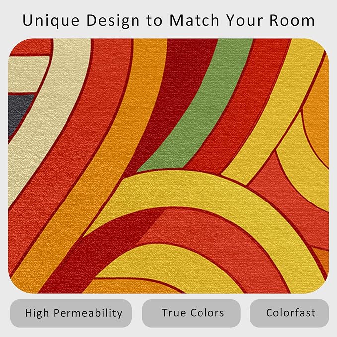 70s Retro Rug Large 8x10 Abstract Striped Groovy Hippie Pattern Area Rugs for Living Room, Bedroom, 70s Retro Home Decor Accessories Indoor Carpet, Non Slip & Machine Washable, GD0333