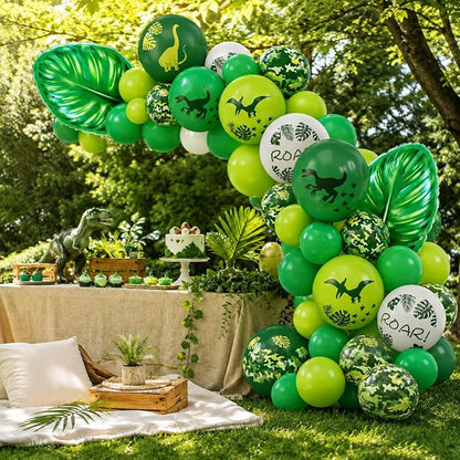Dinosaur Balloons, 12 Inch Dino Printed Balloons with Palm Leaves Confetti Balloons for Birthday Party Jungle Dinosaur Safari Themed Decoration Supplies