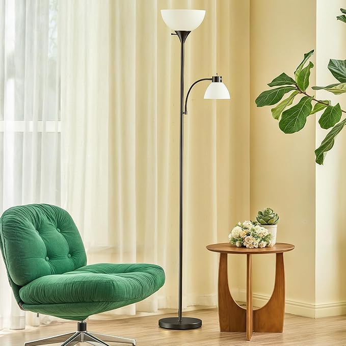 VONLUCE Torchiere Floor Lamp, 71" Standing Lamp with Adjustable Reading Lights & 2 Bulbs, 3 Color Temperatures Modern Tall Pole Lamp for Living Room Bedroom Corner, Black