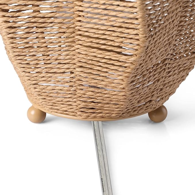 Rattan Woven Side Table Lamp for Bedroom Living Room, Boho Coastal Lamp Farmhouse Nightstand Lamp Tripod Desk Lamps Mid Century for Beach Room Kids Room Cafe Bar