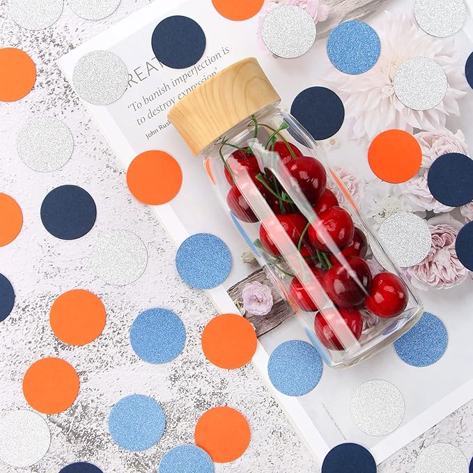 Blue-Silver Orange Space Party-Decorations Confetti, 300pcs Graduation 2025 Glitter Paper Table Confetti Birthday Boy Baby Shower Decorations Dots Lasting Surprise