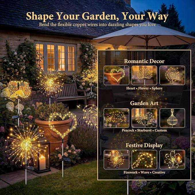 Solar Firework Lights, 10 Pack 120 LEDs 8 Lighting Modes Twinkle Solar Garden Lights Outdoor Waterproof for Yard Patio Walkway Pathway Party Wedding Balcony Decorative - Gifts for Women Mom