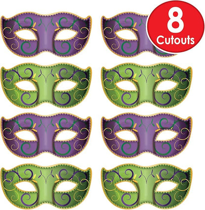 Beistle 8 Piece Jumbo Mardi Gras Decorations Masquerade Mask Cutouts New Orleans Party Décor