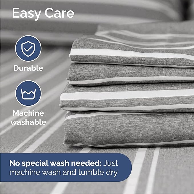 Cal King Size 4 Piece Sheet Set - Comfy Breathable & Cooling Bed Sheets Set - Hotel Luxury Bedding for Women, Men, Kids, Teens, Boys & Girls - Deep Pockets & Wrinkle Free - Oeko-Tex - Grey Stripes 3