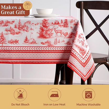 Maison d' Hermine Table Cloth Square Table 100% Cotton 54 x 54 Inches Fall Tablecloth Reusable Everyday Use for Thanksgiving Christmas Decorations Dining Farmhouse Party (Winter Jouy)