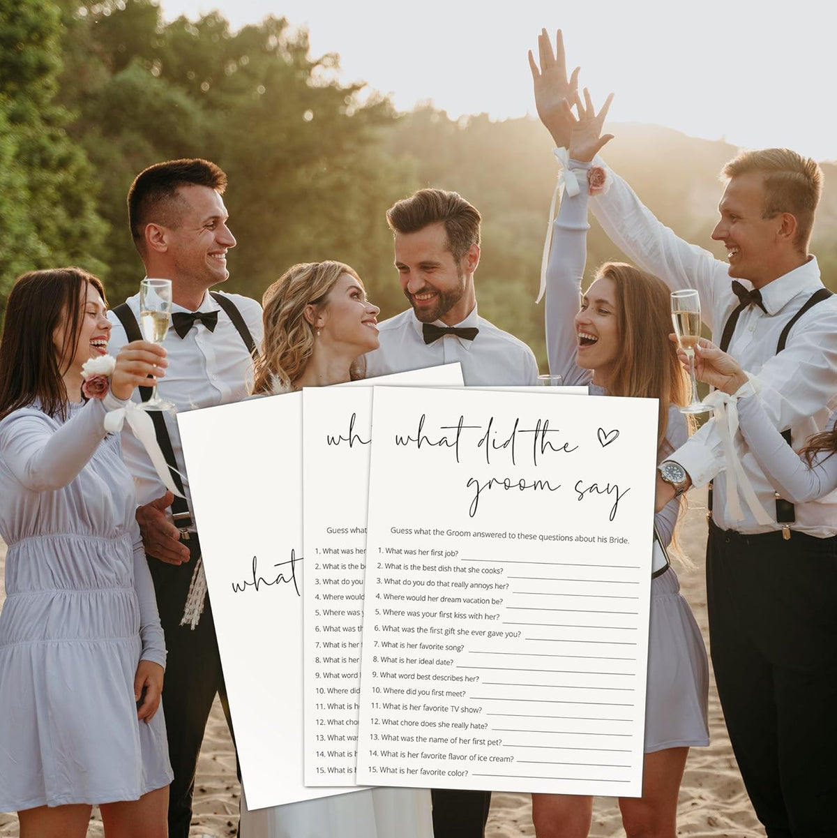 Bridal Shower Games, What Did The Groom Say, 25Pcs Minimalist White Double-Sided Bridal Game Cards, Wedding Shower Games for Guests, Engagement Bachelorette Party Supplies - A14
