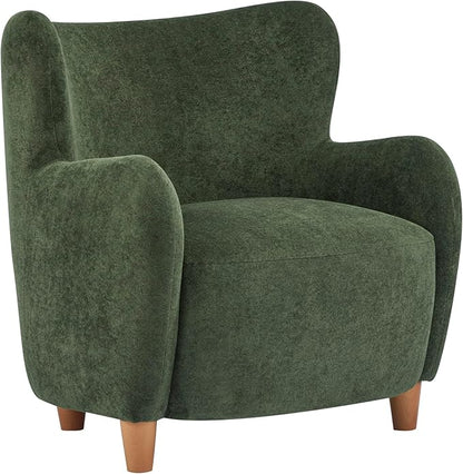 Christopher Knight Home Auden Wooden Low Profile Accent Chair, Velvet Upholstered Wingback Living Room Lounge Chair, Bedroom Comfy Reading Chair, Curved Backrest Single Sofa with Armrest, Olive Green