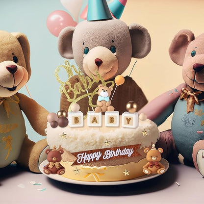 Beeveer 42 Pcs Bear Balls Cake Toppers Bear Cake Decorations Brown Candle Decorations Supplies for Birthday Party Wedding Baby Shower