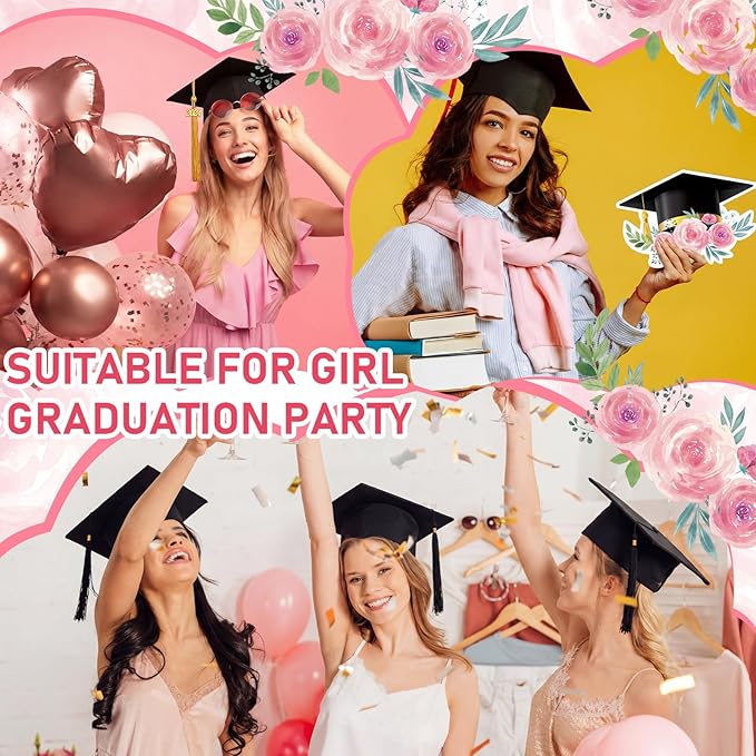 Marspark 25 Pcs Graduation Party Invitations Set Pink Floral Grad Cap Invitation Cards with Envelopes & Stickers Class of 2026 Graduation Party Supplies for Senior Graduate Celebration 5 x 6 Inch