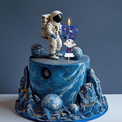HXOUSE Spaceship Number 7 Birthday Candles - Planet Theme Birthday Candles for Cake - Astronaut Party Celebration Candles for Boys & Girls (Number 7)