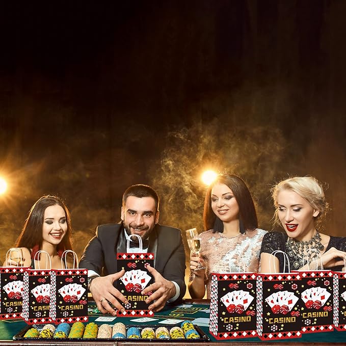 gisgfim 16 Pcs Casino Party Favor Bags Las Vegas Birthday Party Candy Treat Paper Bags Party Gifts Casino Night Poker Events Party Supplies Decorations