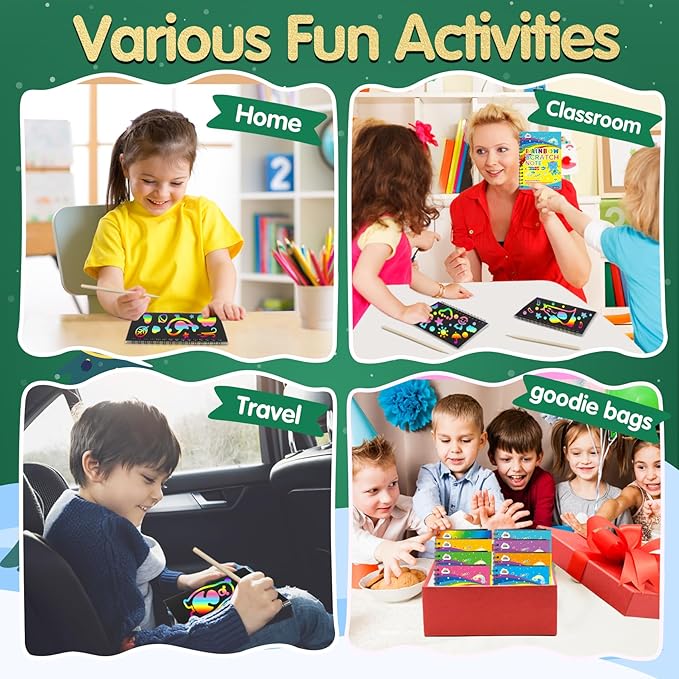 ZMLM 4 Pack Scratch Art Party Favors: Birthday Party Favors for Kids 4-8, Bulk Rainbow Scratch Notebook Paper Pads, Goodie Bags Stuffers Girls Boys Classroom Gifts Crafts Toys Easter Basket Stuffers