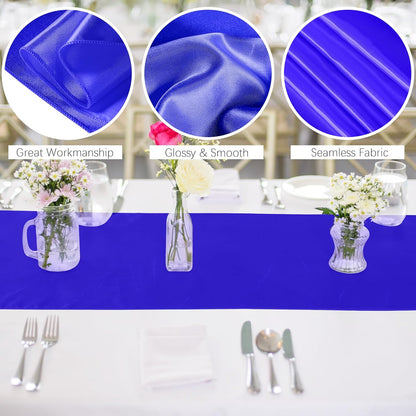 Aneco 16 Pack Satin Table Runner 12 x 108 Inch Dark Blue Long Wedding Satin Silk Table Runner for Wedding Banquet Graduations Birthday Party Decoration