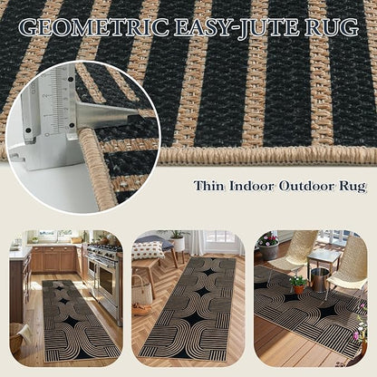 Lahome Modern Geometric Runner Rug, 2x6 Laundry Room Rug Runners for Hallways Non Slip, Washable Outdoor Carpet with Rubber Backing, Farmhouse Non Shedding Kitchen Mats for Floor Entryway