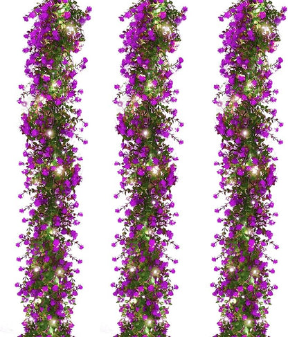 RECUTMS Artificial Garland Greenery Hanging Spring Lighted Garland Artificial Vine Plants Spring Eucalyptus Vine with Lights for Indoor Outdoor Home Wedding Mantel Party Kitchen Decor(Fuchsia)