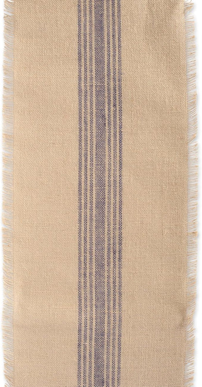 DII Jute Burlap Collection Kitchen Tabletop, Table Runner, 14x72, Middle Stripe Blue
