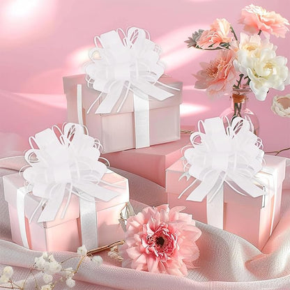 20pcs 7 Inch Pull Bows White Gift Wrap Bows for Gift Wrapping, Ribbon, Basket, Bridal, Shower, Christmas, Valentine's, Birthday Party Decorations