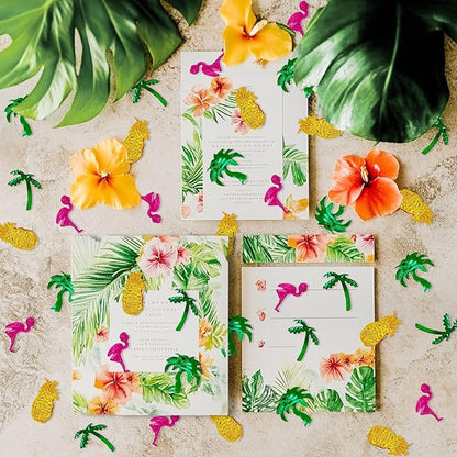 Werich Hawaiian Party Confetti Tropical Foil Table Scatter Decorations, Flamingo Pineapple Palm Tree Confetti for Luau, Beach, Summer, Birthday, Wedding, Aloha Theme Party Supplies