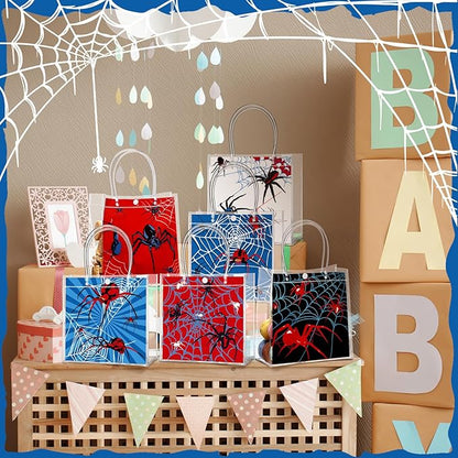 Teenyyou 24 Pcs Spider Clear Gift Bags with Handles Spider Party Favor Candy Treat Tote Candy Snack Treat Bags for Birthday Baby Shower Party Supplies