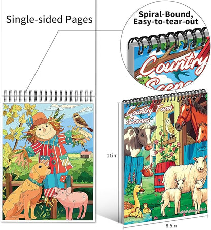 Kalysky Country Farm Adult Coloring Book Set - 3 Coloring Books for Adults Relaxation, Country Gardens, Farm & City Sights Themes | Stress Relief Coloring Book for Women