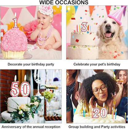Nuanchu 10 Pcs Number Birthday Candles for Cakes, Polka Dot Colorful 0-9 Numeric Candles for Birthday Cake Decoration, Numeral Topper Decor for Wedding Anniversary Reunions Party Celebrations(Red)