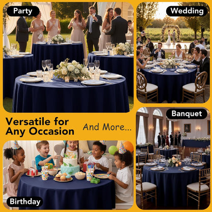 10-Pack Navy Blue Round Tablecloths, 84 Inches, Stain-Resistant Polyester for 3-5 Ft Round Tables - Washable Table Covers for Weddings, Banquets, Birthday Parties, Events