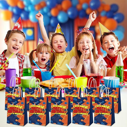 12 Pcs Anime Yellow Paper Bags Party Favors Bags With Handle Cartoons Yellow Birthday Party Decorations,Double Sided Printed ,Kraft Candy Treat Goodie Bag For Birthday Baby Shower Decorations Supplies