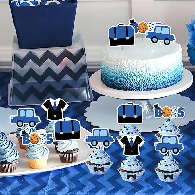 36Pcs Boss Cupcake Toppers for Boys Blue Black Happy Bossday Theme Birthday Party Decorations Car Boss Theme Table Topper for Baby Boy Boss 1st 2nd 3rd Birthday Party Decor Supplies
