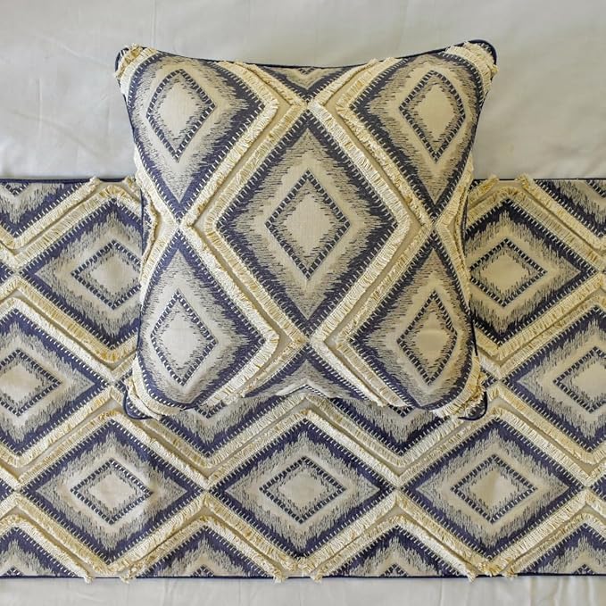 The HomeCentric King/Queen/Twin Blue Decorative Queen 74"x18" Bed Runner with Pillow Cover, Lace & Moroccan Decor Bed Scarf on Jacquard Fabric - Akida