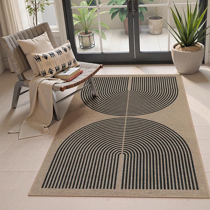 Lahome Modern Rainbow Easy Jute Rug, 3x5 Washable Rugs for Entryway Farmhouse Black Patio Carpet, Non Slip Indoor Door Mat Contemporary Outdoor Porch Carpet for Laundry Guestroom Room Decor