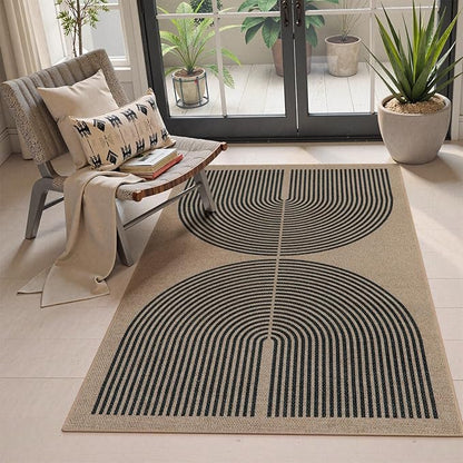 Lahome Modern Rainbow Easy Jute Rug, 3x5 Washable Rugs for Entryway Farmhouse Black Patio Carpet, Non Slip Indoor Door Mat Contemporary Outdoor Porch Carpet for Laundry Guestroom Room Decor