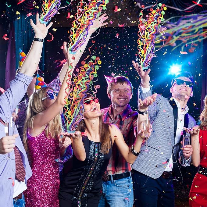 50Pcs Colorful Streamers Poppers Hand Throw Confetti Popper No Mess Party Poppers Paper Crackers for Christmas New Year Birthday Wedding Graduation Engagement Retirement Celebrations