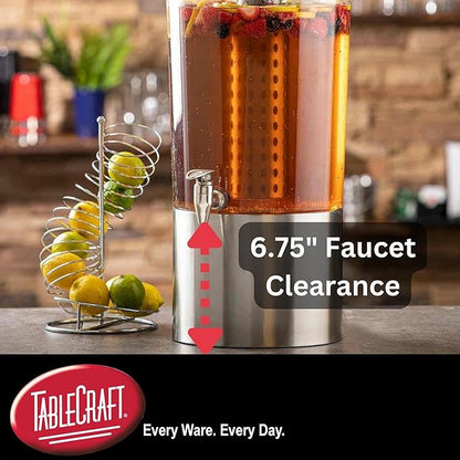TableCraft 10451 Upscale Beverage Dispenser, 4-1/2" Gallon, Stainless Steel with Nickel Plated ABS Faucet, Tritan Reservoir, Stainless Steel Base
