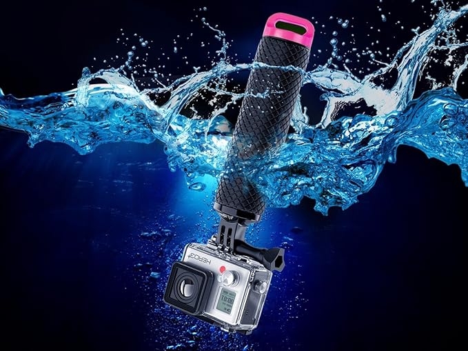 Waterproof Floating Hand Grip Compatible with GoPro Hero 12 11 10 9 8 7 6 5 4 3+ 2 1 Session Black Silver Handler & Handle Mount Accessories Kit for Water Sport and Action Cameras (Rose Red)