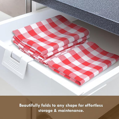 Gingham Check Dish Towels 12 Pack, 18"x26", Absorbent Hand Towels for Kitchen Use, Quick Dry Cloths, 100% Cotton, Durable Washable Rags, Reusable Dishcloth Set - Red, White