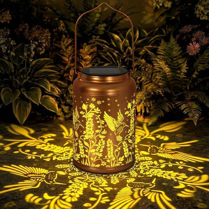 Solar Lantern Outdoor Waterproof, Gifts for Women Mom Grandma, Hanging Metal Light Hummingbird Garden Decor for Yard Patio Lawn