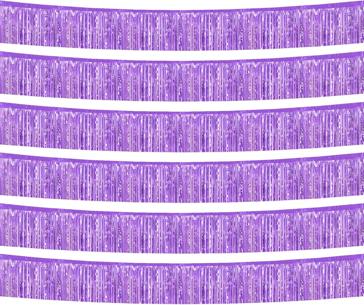 6 Pack 10 Feet Foil Fringe Garland Metallic Tinsel Banner Wall Hanging Curtain Streamers Backdrop for Parade Floats Bachelorette Wedding Birthday Party Thanksgiving Christmas Decorations(Light Purple)