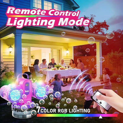Dual-Engine Bubble Machine with Auto Rotation & RGB Lights & Remote Control,1800mA Type-C Rechargeable,700mL Tank,Bubble Maker for Kids, Party, Wedding, Backyard Outdoor Toy