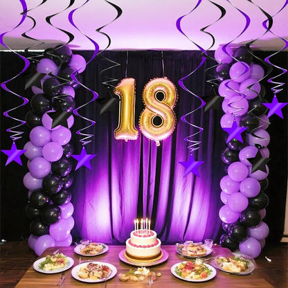 BEISHIDA Black Purple Star Halloween Hanging Swirl Decorations, Halloween Party Supplies for Horror Party Wedding Baby Shower Birthday Decorations,Pack of 15