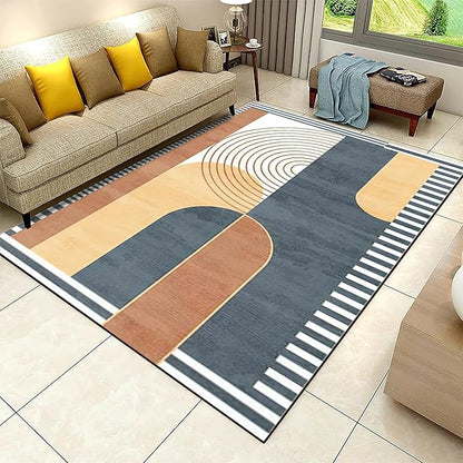 Vintage Modern Mid Century Area Rug, Abstract Geometric Irregular Stripes Non Slip Bedroom Rugs, Breathable Durable Carpet for Indoor Study Living Room Office Decor Rug - 3 ft x 5 ft