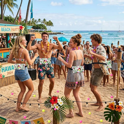 4 Sets Luau Party Games Tropical Hawaiian Luau Safari Shake Box, 4 Adjustable Belts and 80 Balls, Swing Shaking Balls Set for Adults Outdoor Indoor Group Party Game