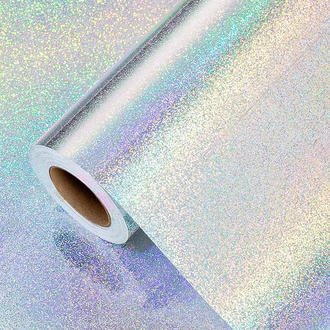 Burymento Silver Wrapping Paper Roll, Metallic Holographic Point Gift Wrap for Birthday, Valentines, Mothers day, Graduation, Wedding, Fathers day, Baby Shower, Christmas (17 IN x 32.8 FT)