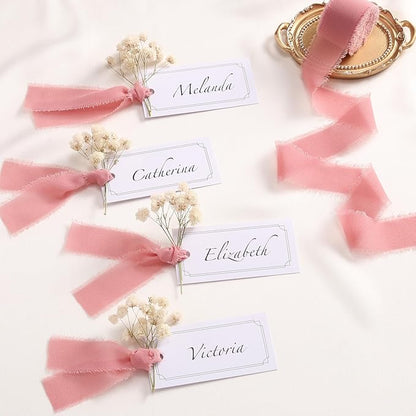 DORIS HOME Dusty Rose Chiffon Ribbon for Flower Bouquet, 1" x21Yd Fabric Ribbon for Gift Wrapping, Handmade Frayed Ribbon for Wedding Invitations/Christmas Decorations