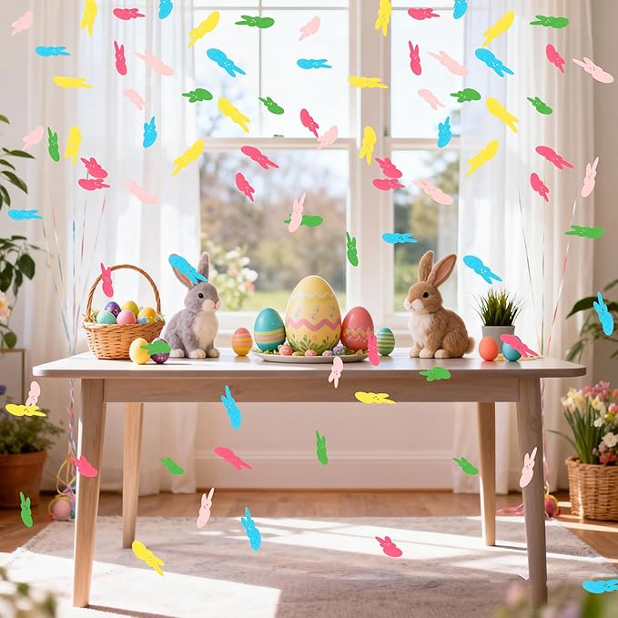 BeYumi Colorful Bunny Table Confetti - 300Pcs Colorful Bunny Peeps Table Confetti Decorations Christian Religious Cute Rabbit Scatter Paper Decor for Birthday Baby Shower Candy Bag Gift Party Supplies